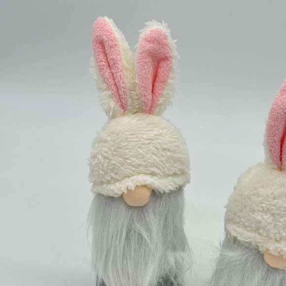 Set of 2 Plush Easter Bunny Gnomes Gray White Pink 8” New - Picture 6 of 8